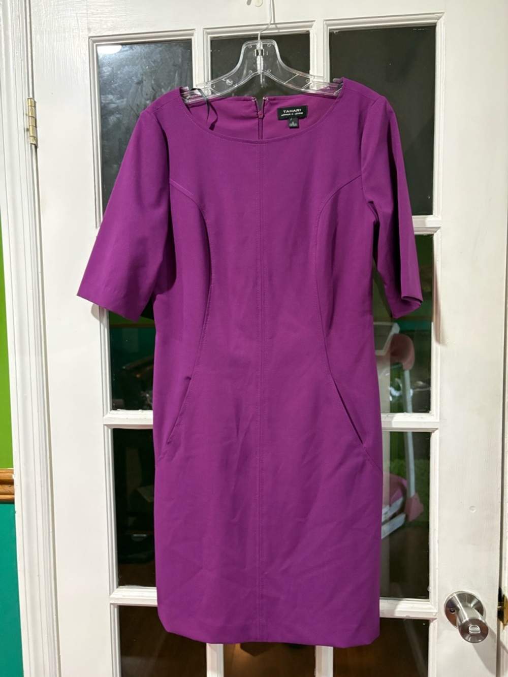 Tahari ASL Fitted Purple Midi Dress